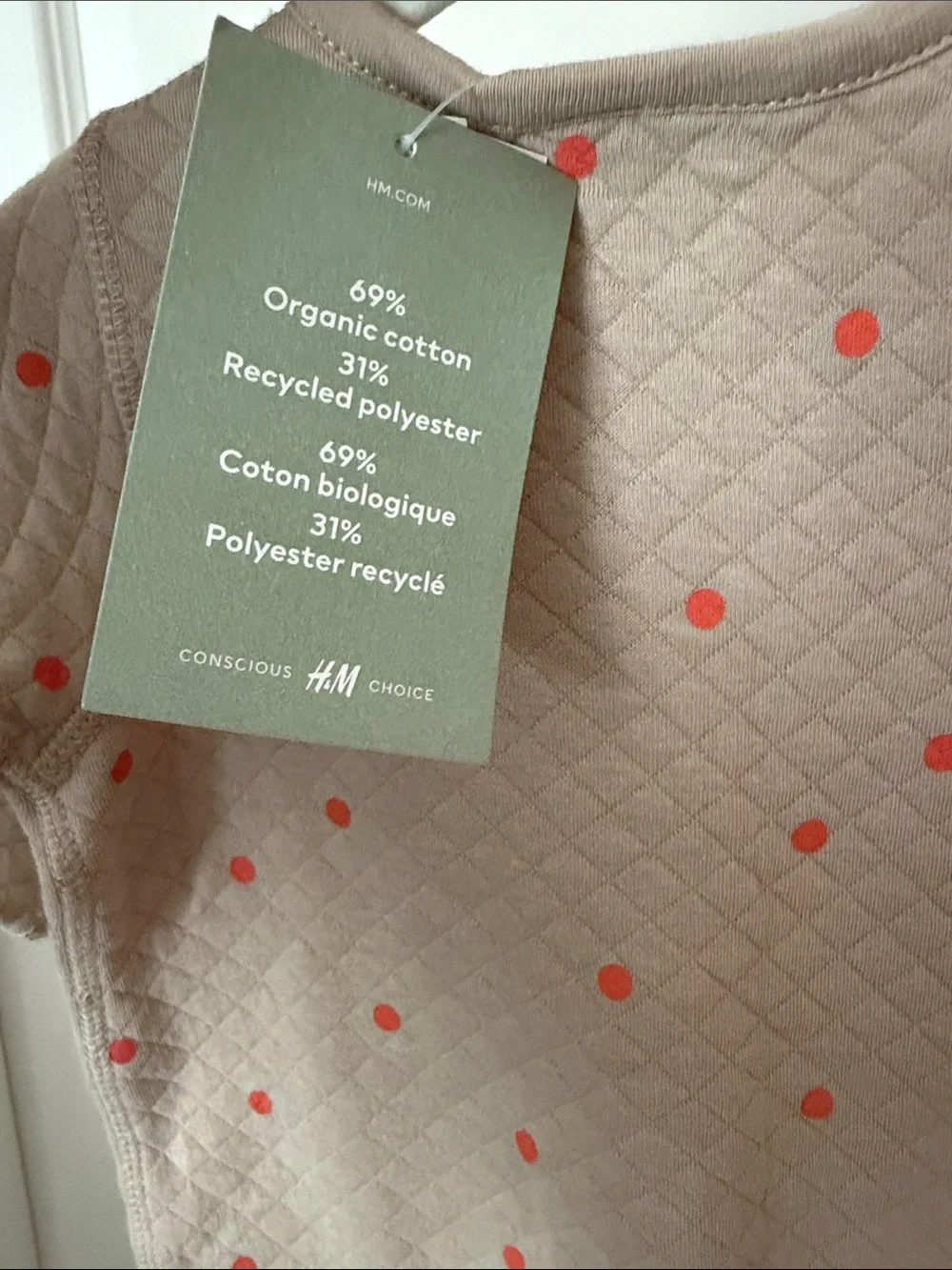 H&M Taupe Quilted One-Piece with Orange Dot Print